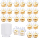 50 Pcs 2 Cavity Cupcake Boxes with Lid, 150 Pcs Mini Baking Cups, Clear Stackable Cupcake Carrier Holders, Airtight Plastic Containers for Muffins, 6.6 x 3.9 x 3.5 Inch