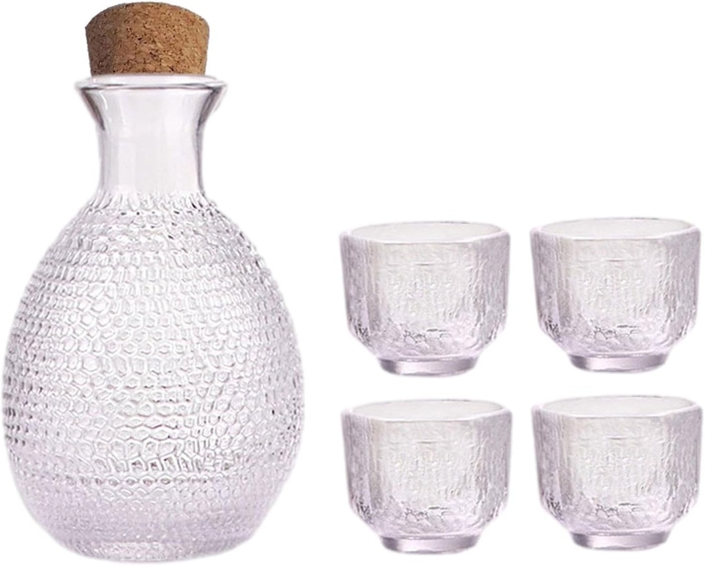 Sake Pot Set Glass Sake Set Unique Party Supplies Housewarming Gift Versatile Clear Japanese Sake Set 1 Sake Bottle 4 Cups, Style A