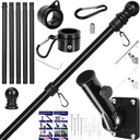 Flag Pole Kit, 6 FT Flag Pole for Outside House, with Heavy Duty Holder Bracket, Aluminum Alloy Tangle Free Rings, Thickened Stainless Steel Flagpoles for Residential, Outdoor or Porch, 1 Inch Black