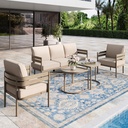 5-Piece Outdoor Patio Conversation Furniture Set, Sectional Outdoor Furniture with Washable Thick Cushions, Steel Modern Conversation Set with Nesting Coffee Table for Porch, Balcony - Beige