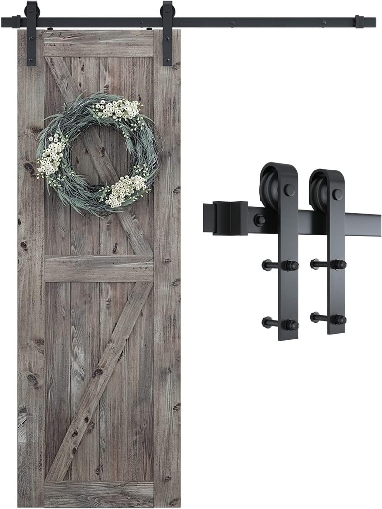 SMARTSTANDARD 5.5 Feet Heavy Duty Sturdy Sliding Barn Door Hardware Kit -Smoothly and Quietly -Easy to Install -Includes Step-by-Step Installation Instruction Fit 33" Wide Door Panel (J Shape Hanger)