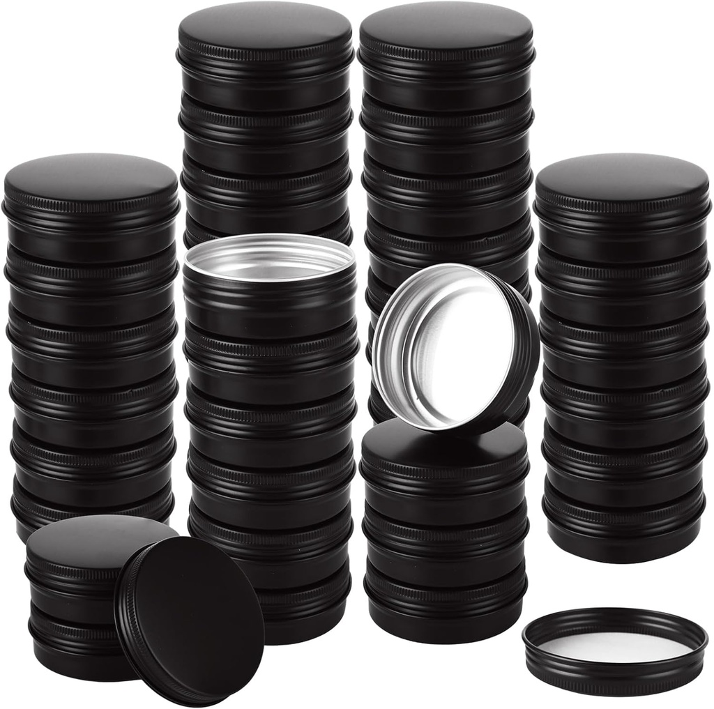 50 Pack 2oz Metal Tin Cans, Round Small Tins with Lids, Tin Containers With Lids for Candles Salve Cosmetic Lip Balm Candies Food Storage, Black