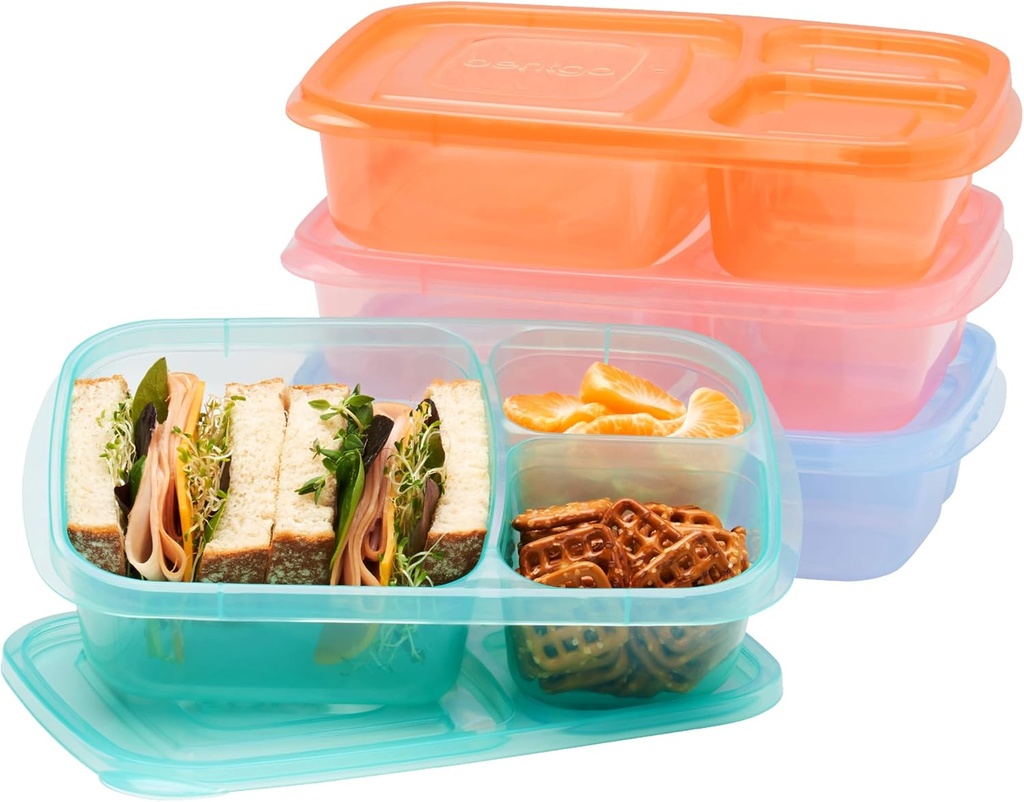 Bentgo Easyboxes - Original Stackable Lunch Boxes - Reusable 3-Compartment Food Containers for Kids and Adults - Bento Lunch Box for Meal Prep, School, & Work - BPA Free, Set of 4 (Pastels)