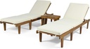 Christopher Knight Home Carlos Outdoor Acacia Wood 3 Piece Chaise Lounge Set, Teak Finish, Cream