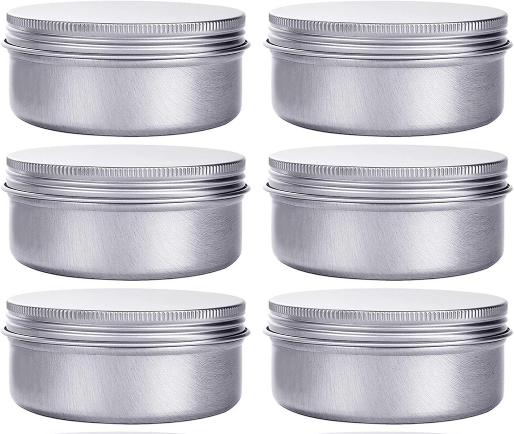 6 Ounce Aluminum Cans 180 mL Screw Lid Metal Storage Tins Containers for Storing Spices, Candies, Lip Balm, Candles, 6 Pcs.