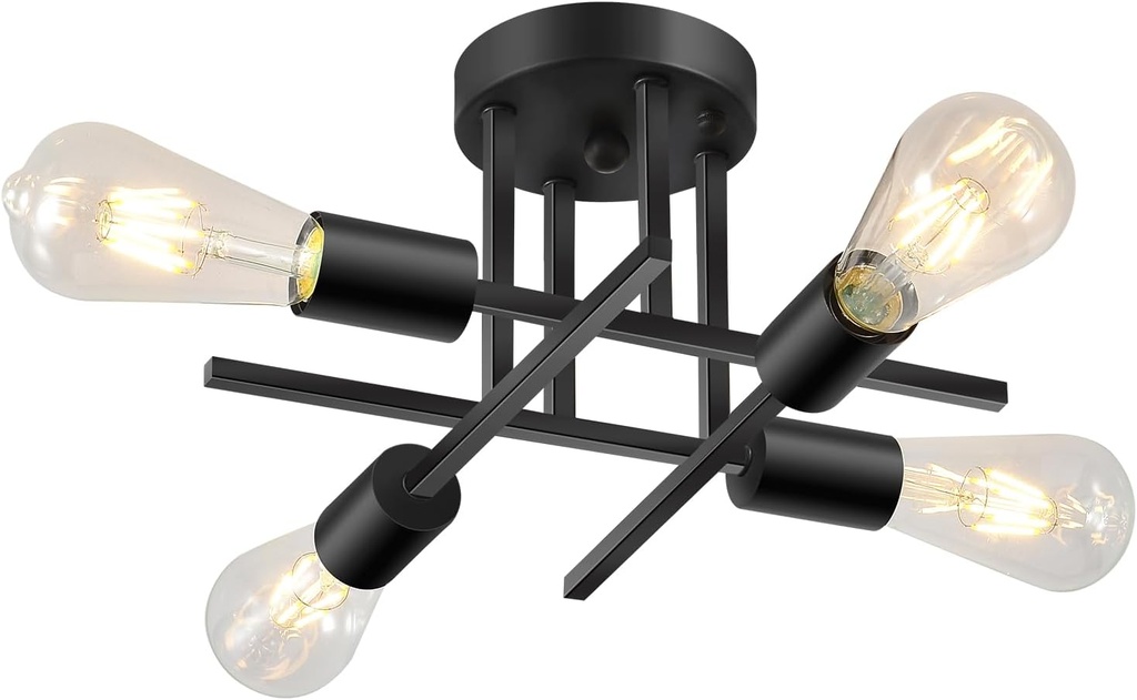 EGM 4-Light Modern Sputnik Ceiling Light Fixture, Matte Black Semi Flush Mount Ceiling Light Fixture with E26 Base, Close to Ceiling Lights for Living Room Farmhouse Kitchen Dining Room (1 Pack)