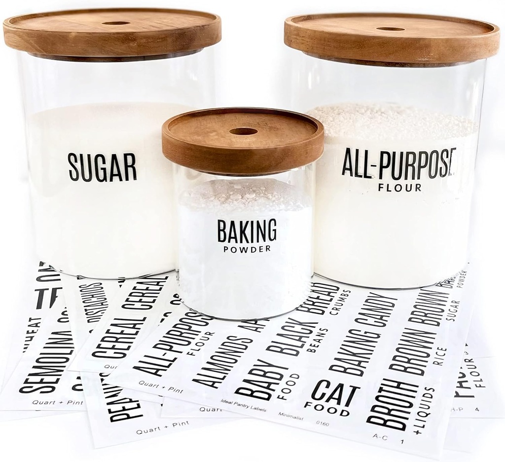 165 Modern Kitchen Pantry Labels for Containers. Preprinted Clear Minimalist Stickers with Black Text. Waterproof Vinyl Stickers. Organization Labels for Jars Canisters & Storage Bins.