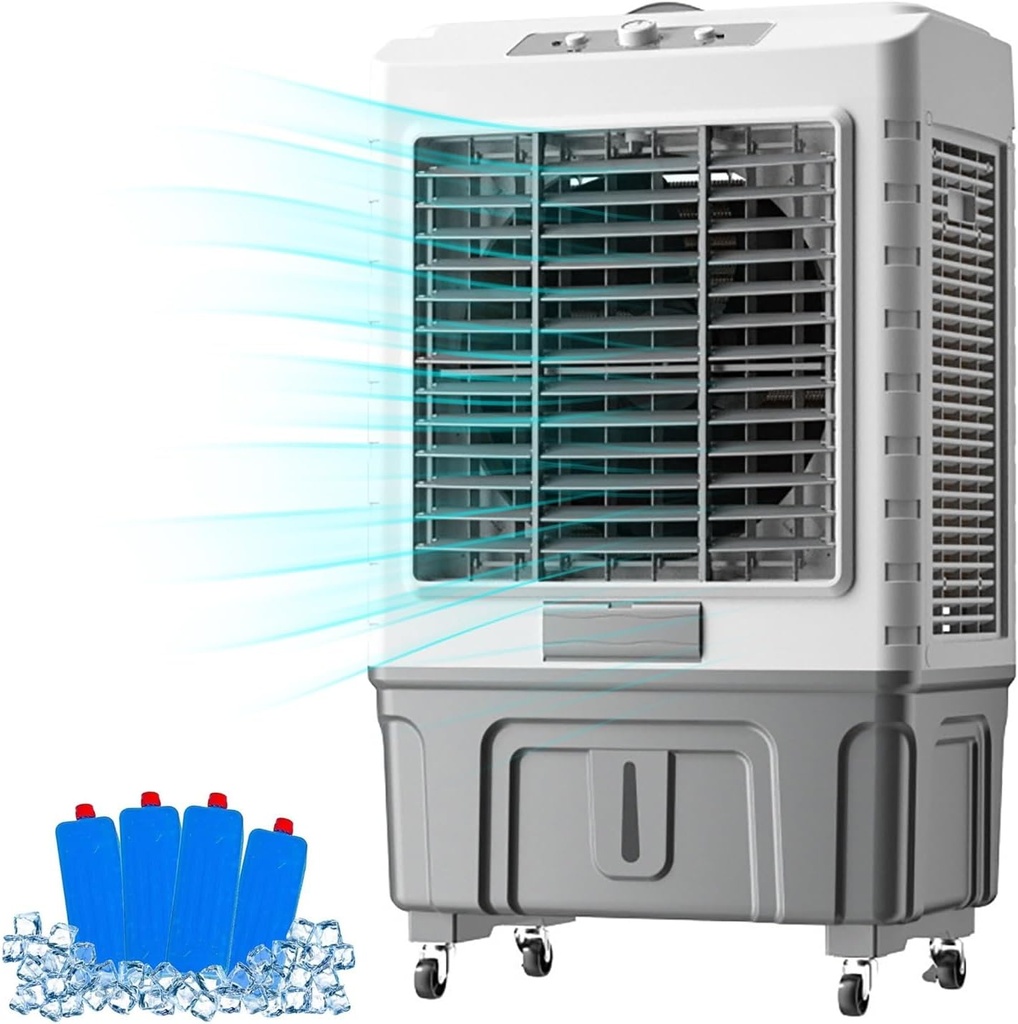 Evaporative Air Cooler, Swamp Cooler with 60L Water Tank, 3-Speed, 120°Oscillation, with 3 Ice Boxes, for Large Room Commercial Garage Outdoor