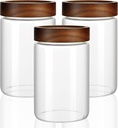 3 Pack 28 oz/850 ml Clear Glass Storage Canister with Airtight Wooden Screw On Lid, Medium Decorative Glass Container Jar Set for Coffee, Candy, Cookie, Condiment, Pepper, Sugar, Oatmeal