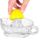 DULRLLY Manual Lemon Squeezer, Citrus Juicer Reamer with Handle and Pour Spout, Clear Glass Orange Juice Extractor for Lemon Lime Home Kitchen Bar Gadget