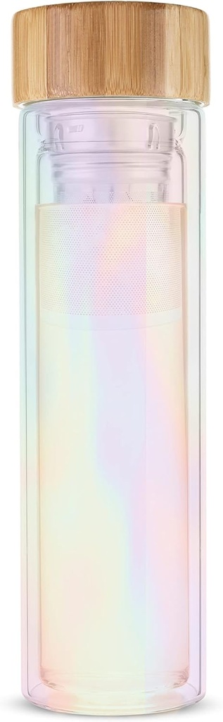 Pinky Up Blair Travel Tea Infuser Mug, Double Walled Insulated Travel Tumbler with Loose Leaf Tea Strainer, Travel Coffee Mug, Perfect for Iced Coffee, Removable Tea Strainer, 16 oz, Iridescent