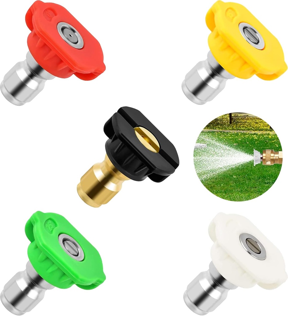 Pressure Washer Tips, Universal Pressure Washer Nozzle Tips (5 Pack), Power Washer Nozzle Tips for 1/4'' Quick Connect, 4500 PSI Multiple Degrees Pressure Washer Spray Nozzle (0、15、25、40、65) 3.0 GPM