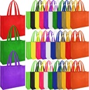 Boao 24 Pack Non Woven Tote Bags Reusable Gift 12 Colors Multi Color Grocery Goodie Bags 13 x 11 Inch Party Treat Bag with Handles for Parties, Shopping, Birthday