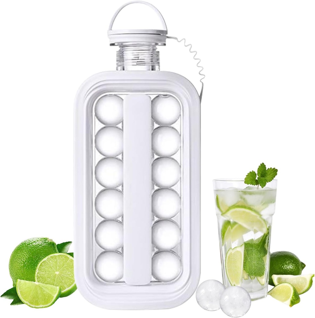 Ice Cube Tray with Lid - No Touch Portable 2 in 1 Ice Ball Maker Kettle with 17 Cube,Silicone Ice Cubes Tray for Freezer,Water Bottle Ice Cube Tray for Cocktail Coffee Whiskey Beer Juice