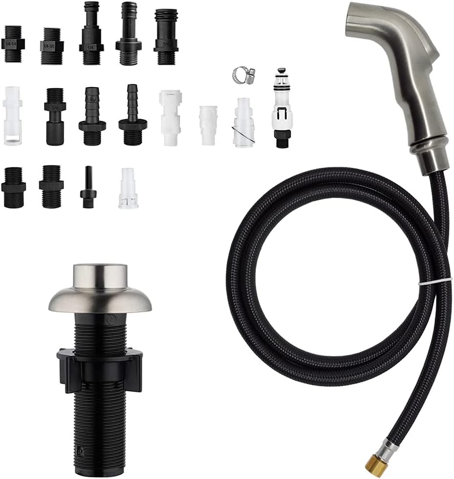 Houtingmaan Kitchen Sink Sprayer Replacement, Side Sprayer, Kitchen Sink Faucet Sprayer Hose,Sprayer Head Replacement,Sink Spray head,17 ADAPTERS,Sink Sprayer Brushed Nickel