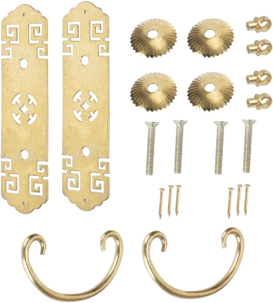 Cyrank 2 Sets Chinese Style Cabinet Door Handles and Pulls, Antique Door Pull Handle Chinese Cabinet Hardware Handles Drawer Pulls Closet Handles Sliding Door Handle Golden