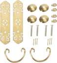 Cyrank 2 Sets Chinese Style Cabinet Door Handles and Pulls, Antique Door Pull Handle Chinese Cabinet Hardware Handles Drawer Pulls Closet Handles Sliding Door Handle Golden