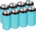 COKTIK 4 in 1 Insulated Can Cooler, 8 Pack Double Wall Slim Can Cooler Set for 12 oz Regular or Slim Cans & Beer Bottle (Blue Shimmer)