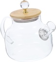 BESTYASH Borosilicate Glass Water Kettle with Bamboo Lid Capacity and Practical for Tea Iced Beverages and Daily Use Elegant Transparent Design