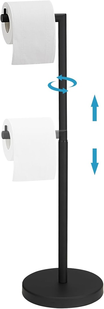 BWE Toilet Taper Holder Stand for Floor Matte Black Adjustable (14.6" to 25.7") Bathroom Freestanding Toilet Paper Roll Holder Stainless Steel Tissue Holder with Heavy Weighted Base