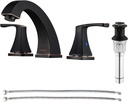 PARLOS Two-Handle High Arc Bathroom Sink Faucet with Metal Pop Up Drain and cUPC Faucet Supply Lines Widespread 8 inch Deck Mounted,Oil Rubbed Bronze, Doris 14173