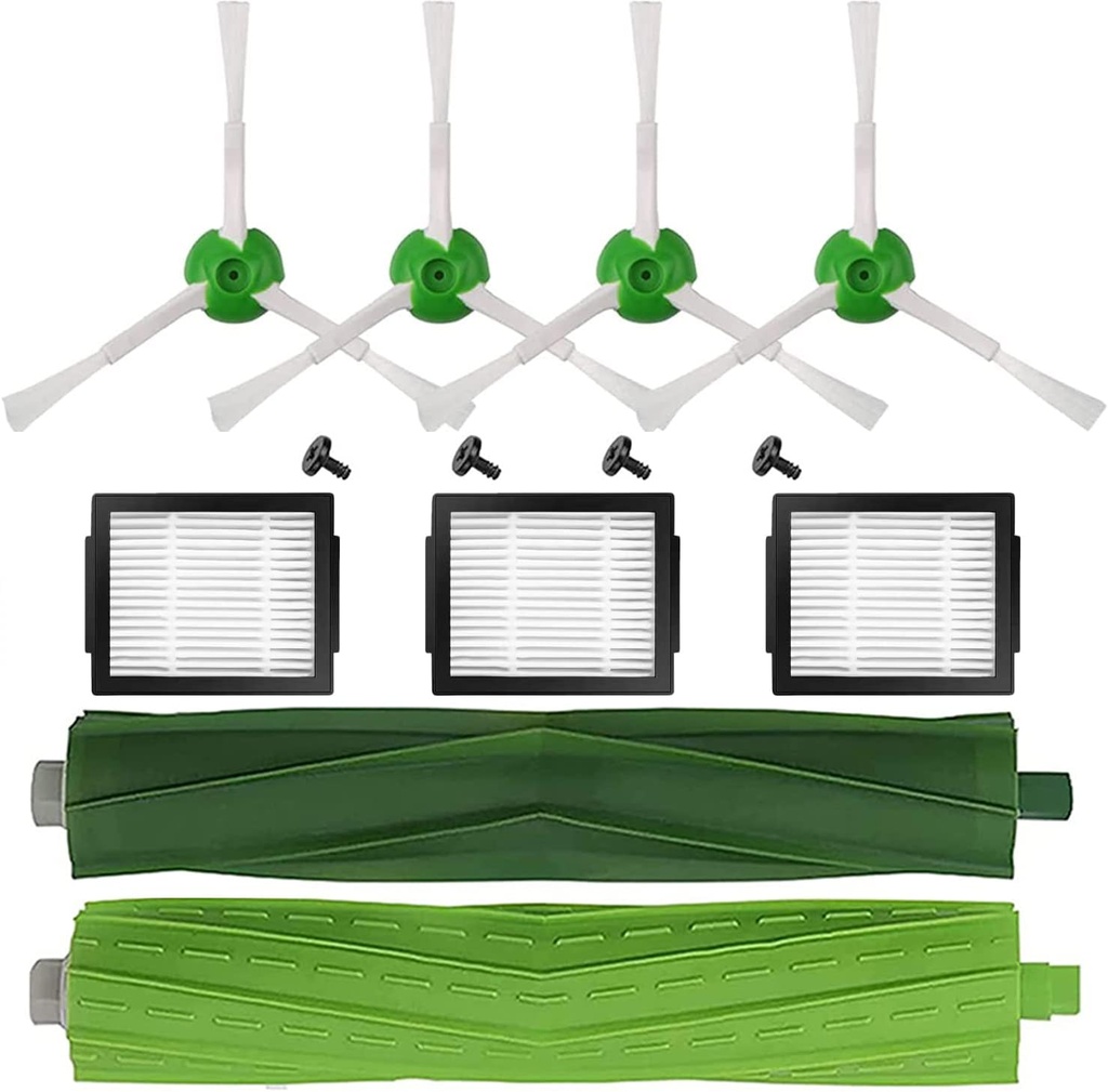 Replacement Parts accessories Compatible for iRobot Roomba i3 i3+ i4 i6 i6+ i7 i7+ i8 i8+/Plus E5 E6 E7 I,E &J Series Vacuum Cleaner,1 Set Rubber Brushes 3 HEPA Filters & 4 Side Brushes