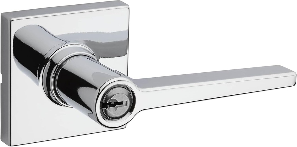 Kwikset Safelock SL6000DALSQT-26 Daylon Lever with Square Rose Push Button Entry Lock with RCAL Latch and RCS Strike Bright Chrome Finish