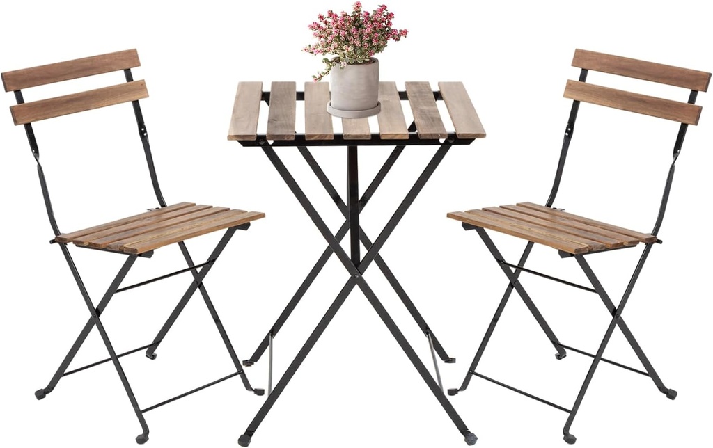 3 Pieces Folding Patio Furniture Set Bistro Set Portable Conversation Set All Weather Resistant Outdoor Furniture with 2 Folding Chairs Table for Patio Outdoor Backyard (Brown)