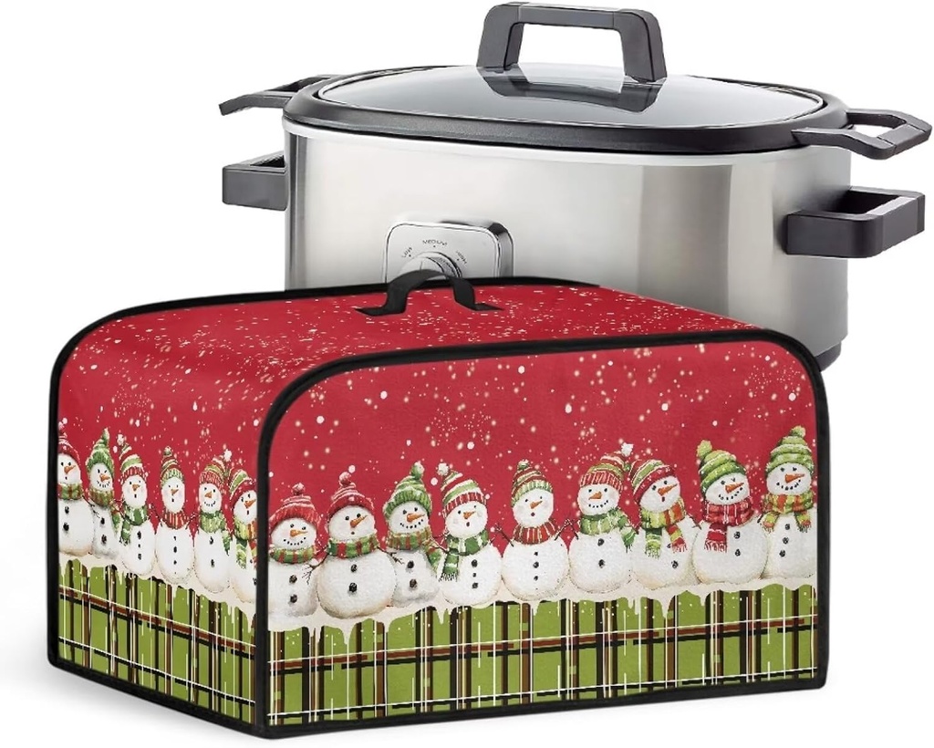 Snowman Slow Cooker Covers Dust-Proof Cover for Holiday Kitchen Appliance Dust Covers for Vacation Slow Cooker Dust Cover Oval 6-8 Qt with Mesh Pocket for Accessories