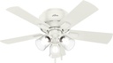 Hunter Fan Company 52152, 42 inch Crestfield Fresh White Low Profile Flush Mount Ceiling Fan with Lights LED and Pull Chain