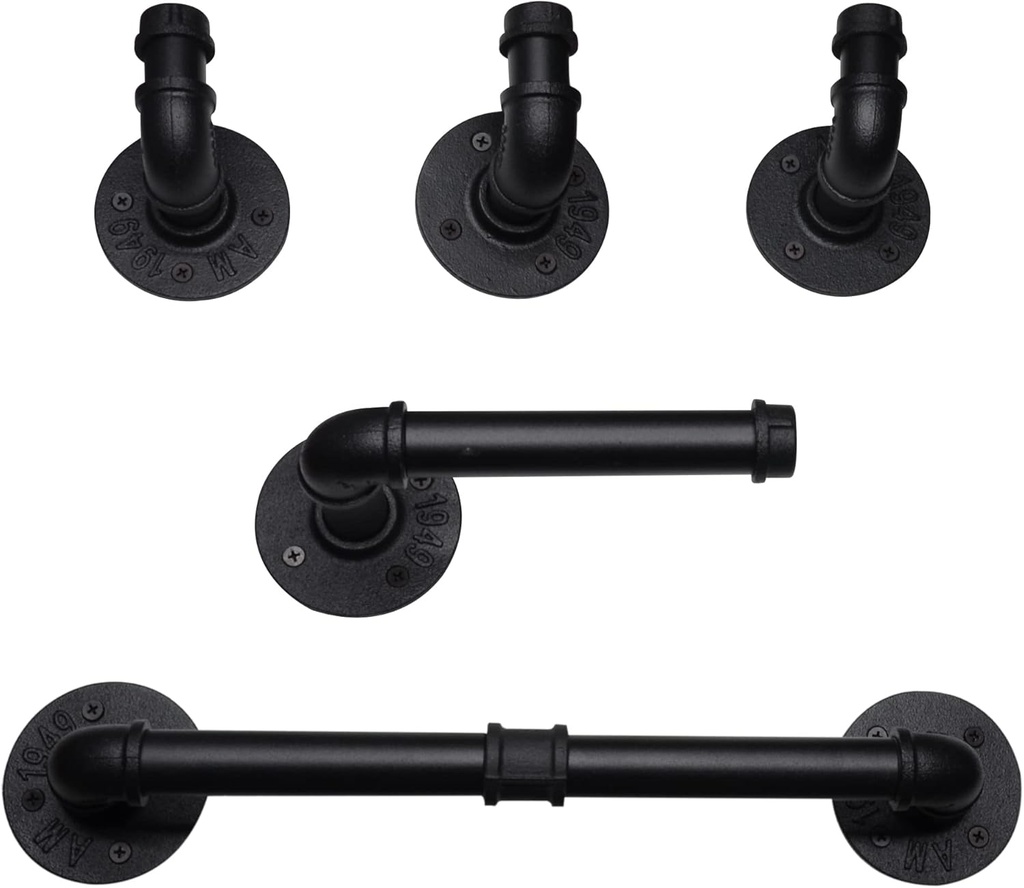 DSDS 5 Pieces Bathroom Hardware Accessories Set Matte Black Towel Bar Set Wall Mounted Include Black Towel Bar Holder, Toilet Paper Holder, 3 Robe Towel Hooks
