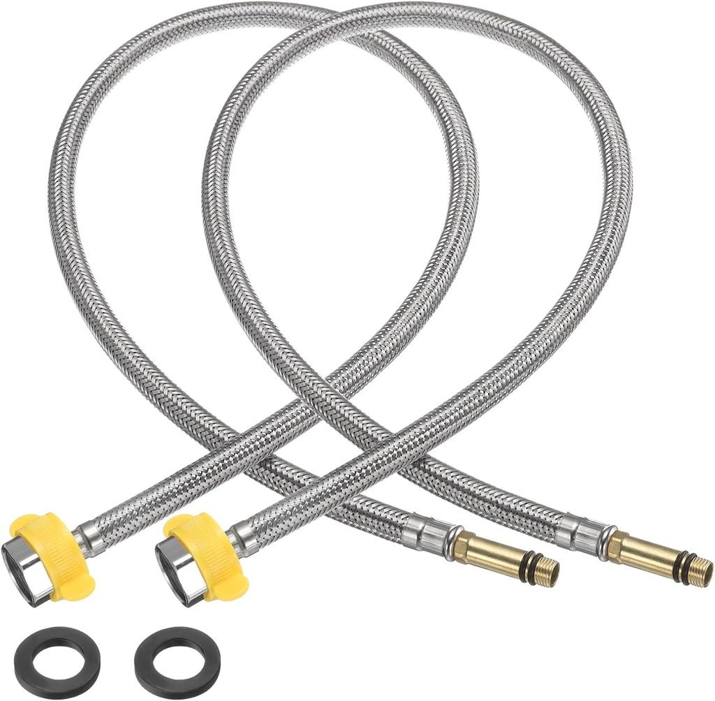 uxcell 2Pcs 31" Faucet Supply Lines Connector Stainless Steel Braided Long Faucet Connector G1/2 Female Compression Thread x M10 Male Connector for Kitchen Sink Bathroom (Silver)