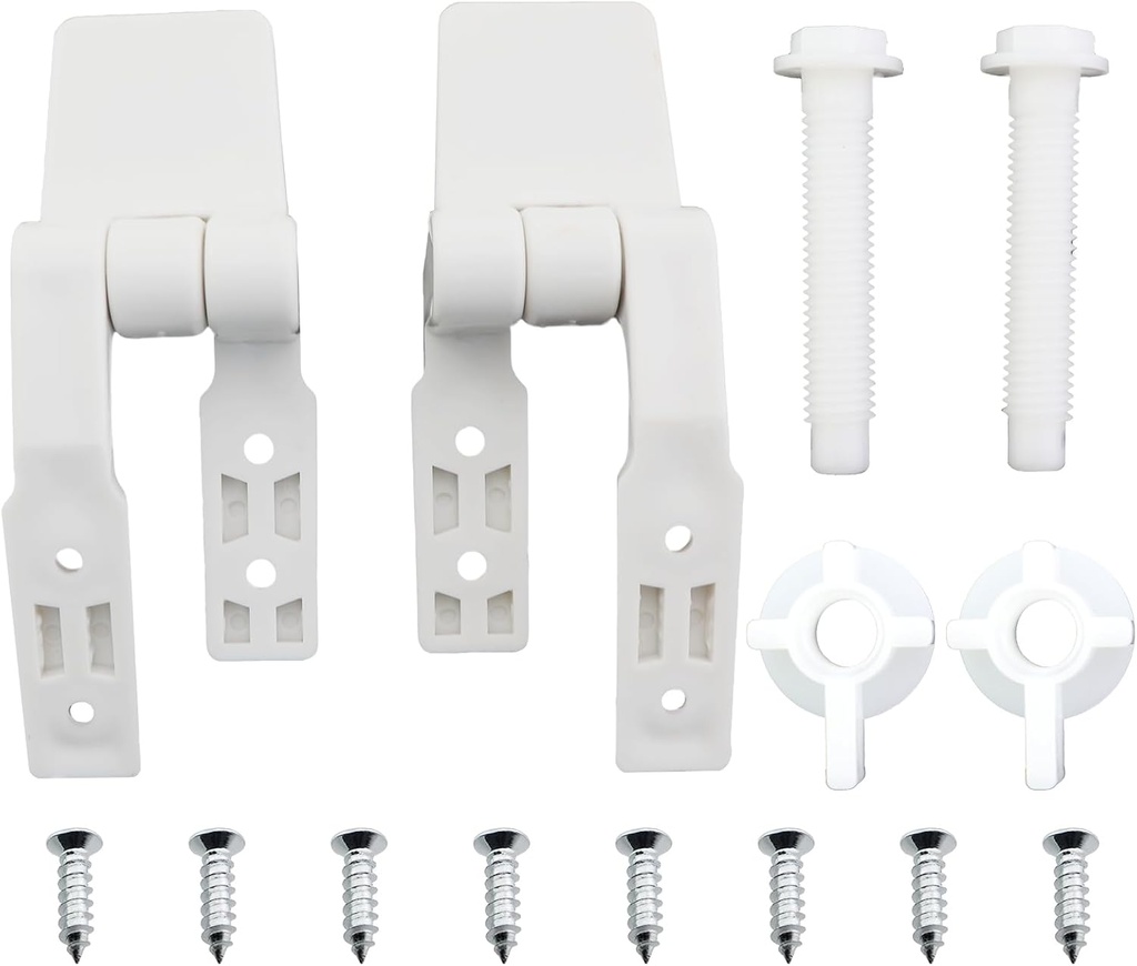 2PCS Universal White Plastic Toilet Seat Hinge Replacement Toilet Seat Hinge with Mounting Screws Suitable for Toilet Flaps