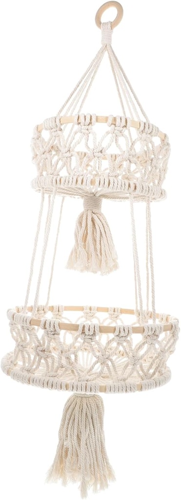 VOSAREA Hanging Fruit Basket Set Woven Cotton Rope Decorative Storage Baskets for Kitchen and Dining Macrame Vegetable Holder Wall Hanging Design for Home Organization