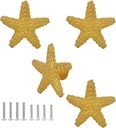 Coastal Drawer Pulls - Unique Starfish Cabinet Knob Handles for Ocean Nautical Beach Theme Decorative Furniture Door Knob Pulls for Dresser Cabinet Closet Kitchen Decor 4PCS (Gold)