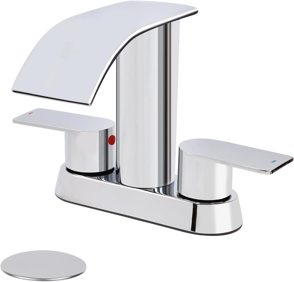 Bathroom Sink Faucet Centerset, Bathroom Vanity Faucet, Water-Saving 1.2GPM, Lead-Free Ceramic Disc Cartidge for 4 Inch 2 or 3 Holes Vanity Sink with Pop Up Drain (Chrome)