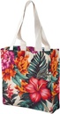 Canvas Tote Bag for Women Reusable Grocery Bag Flowers And Leaves Shopping Bags Casual Shoulder Bag Handbag