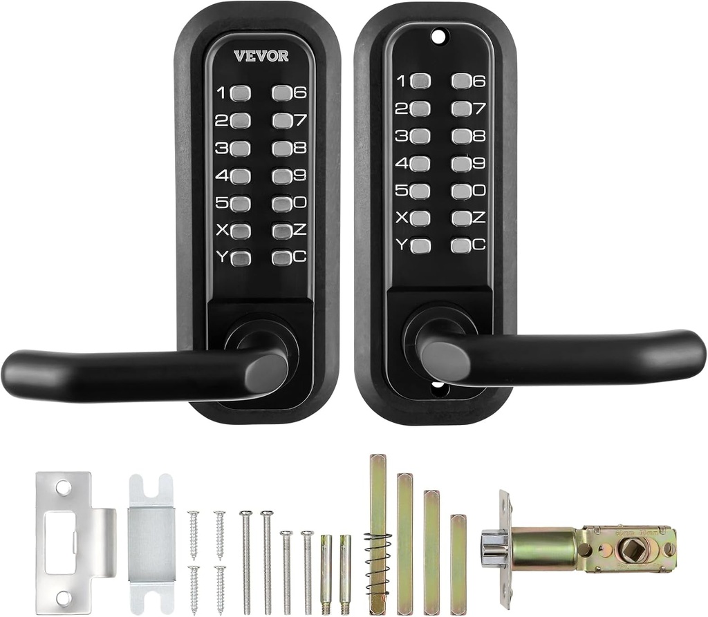 VEVOR Mechanical Keyless Entry Door Lock, 14 Digit Keypad, Double-Sided Embedded Outdoor Gate Door Locks Set with Keypad and Handle, Water-Proof Zinc Alloy, Easy to Install, for Garden, Yard, Garage