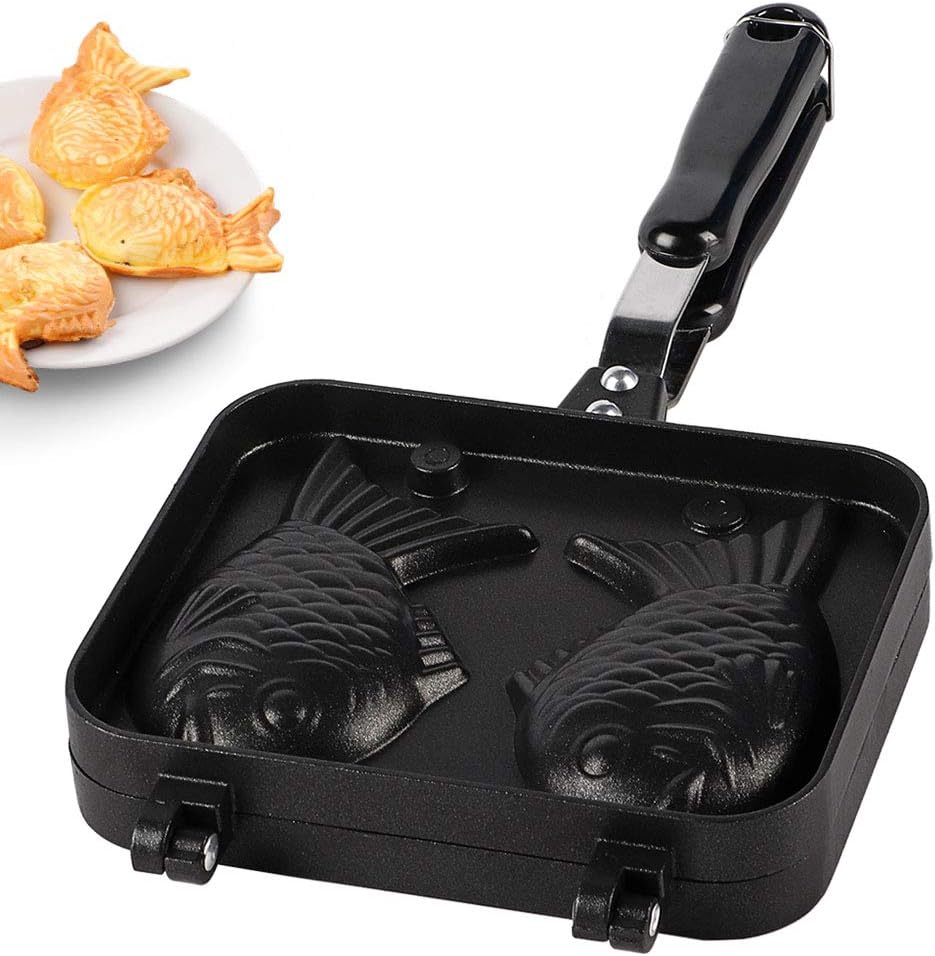 Taiyaki Pan, Non Stick Fish Shaped Waffle Maker Pancake Double Pan Stainless Steel Mold for Home Cooking