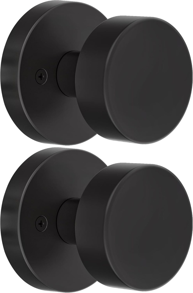 2 Pack Matte Black Dummy Door Knob Interior, Black Door Knobs for Bifold and Closet Doors, Heavy Duty Round Modern Door Handle