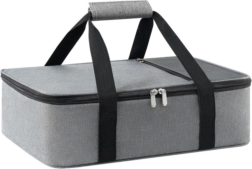 Insulated Casserole Carrier for Hot or Cold Food,Pie Carrier Bag Lunch Tote for Potluck Parties/Picnic/Cookouts, Fits 9"x13" Baking Dish,Single Grey