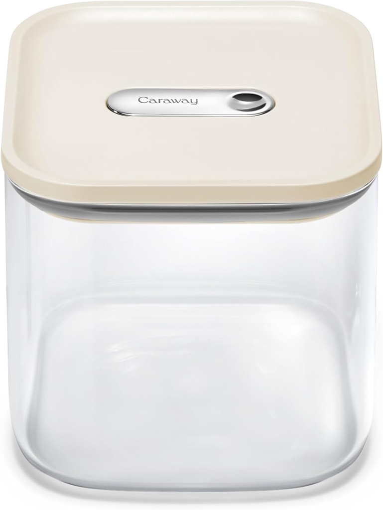 Caraway 2.5qt Glass Airtight Food Storage Container with Lid – Non-Toxic, BPA-Free Kitchen Storage Container – Stackable, Space-Saving Airtight Container for Dry Goods and More - Cream