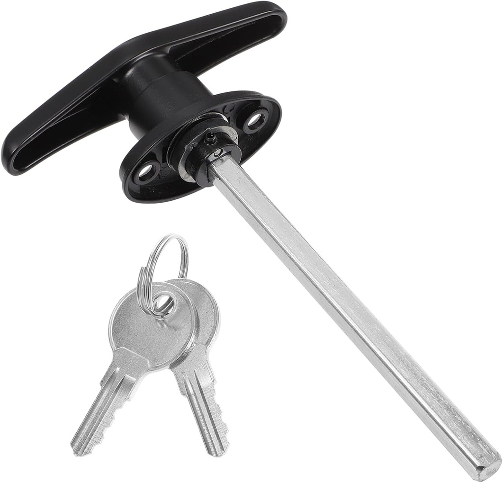 T Handle Lock for Garage Doors with Long Zinc Alloy Shaft and Coated Finish Weather Resistant Locking Mechanism with 2 Keys Universal Fit for Outdoor Sheds and Barns
