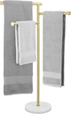 KES Brushed Gold 40-Inch Freestanding Towel Racks for Bathroom with Weighted Natural Marble Base, 3 Swivel Arms Bath Floor Free Standing Towel Racks, 18/8 Stainless Steel, BTH219-BZ