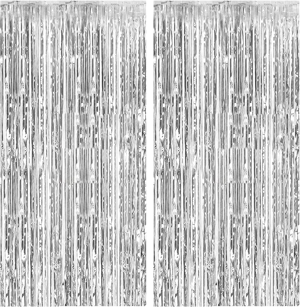 2 Pack Foil Curtain Backdrop Silver Metallic Tinsel Foil Fringe Curtains Photo Booth Props for Birthday Wedding Engagement Baby Shower Bachelorette Christmas Holiday Celebration Party Decorations