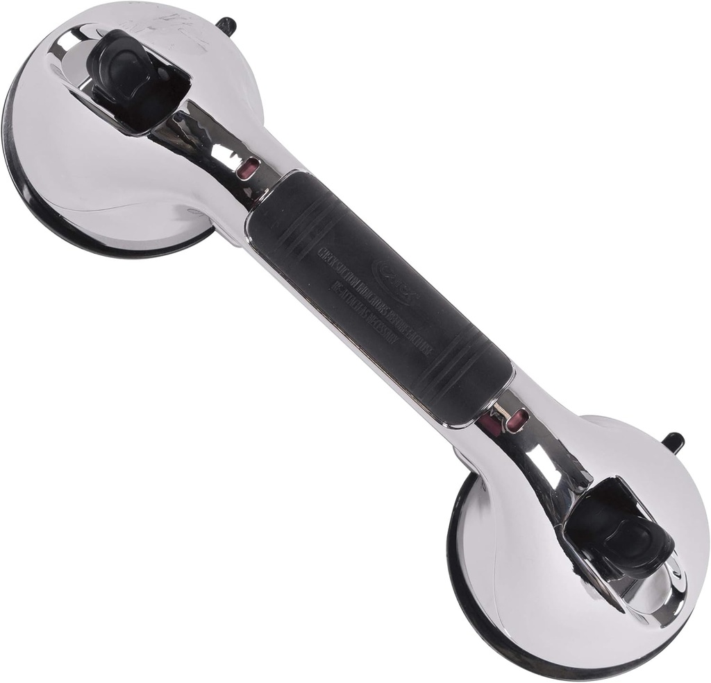 CAREX Ultra Grip Shower Grab Bar - Shower Handle and Bathroom Bar - 12 Inch Safety Bar With Dual Locking Suction Cups For Bathtubs and Showers, Chrome