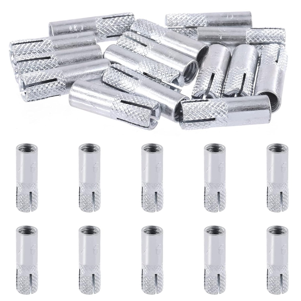 20 Pcs 5/16" Zinc Plated Metal Knurled Drop in Anchor Set, Expansion Drop-in Anchors Kit for Concrete Drywall
