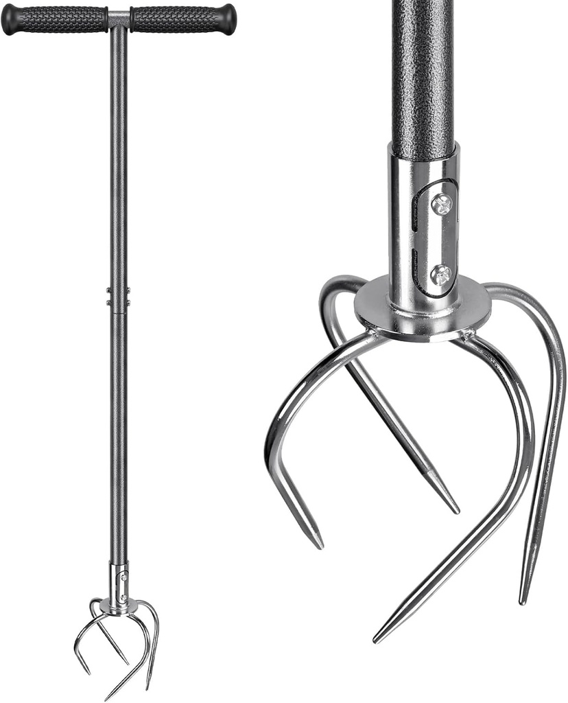 Dolibest Manual Twist Tiller, All-Steel Garden Claw Cultivator with 4 Curved Claws and Soft Rubber Handle, Hand Tiller Garden Claw for Gardening Bed and Plant Box (39'')