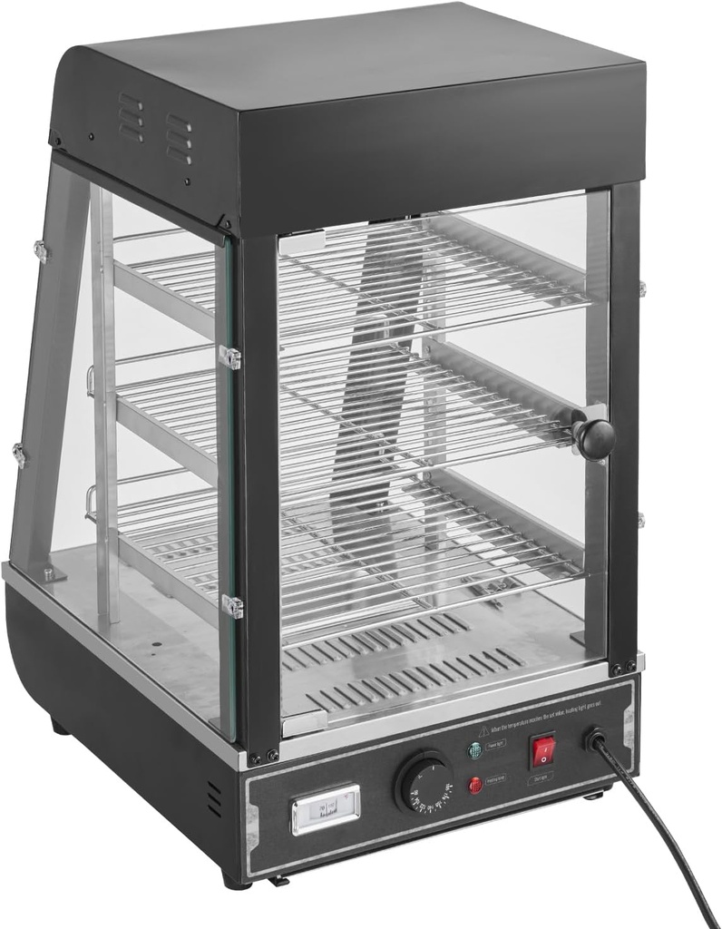 Happybuy 3-Tier Commercial Food Warmer Display, 1000W with Light, Adjustable Shelf & Temp Display, 86℉~185℉ Steam Heating, 57L for Pizza, Hamburger, Bread, Fried Chicken in Restaurants