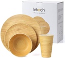 LEKOCH Bamboo Dinnerware Set, Ultra Chic Bamboo Dinnerwareses for 4 pcs, Bamboo Fiber Plate Dish Set, Kitchen Tablewares Eco-friendly Reusable Outdoor Camping Dinnerware Sets